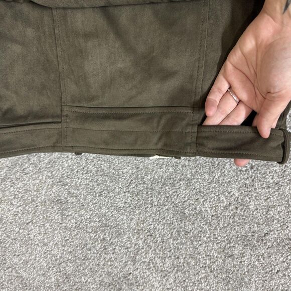 American Rag Cie Jacket Womens Medium Green Faux Suede Moto Belted Biker Cropped - Picture 9 of 14